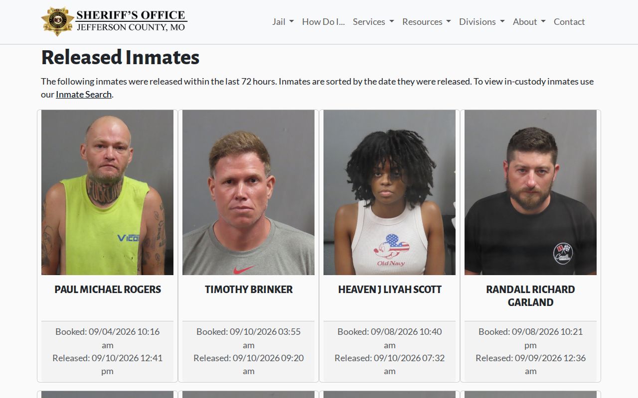 JCSO recently released inmates page showing the official 72-hour scope