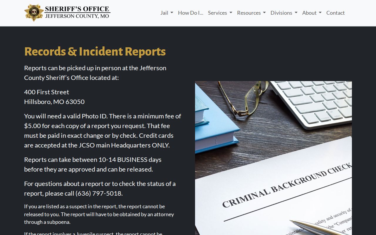 Jefferson County Sheriff's Office records and incident reports instructions