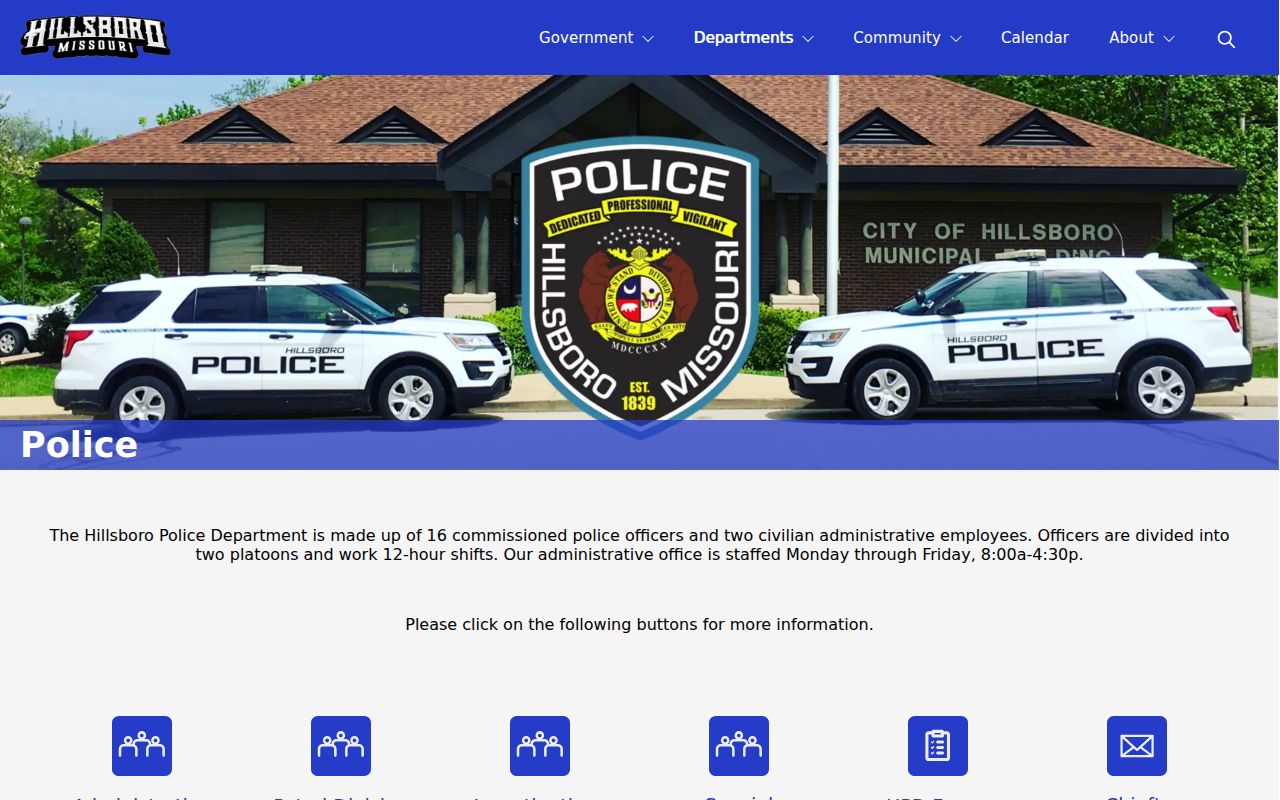 Hillsboro Police Department official webpage for local police and arrest-record contacts