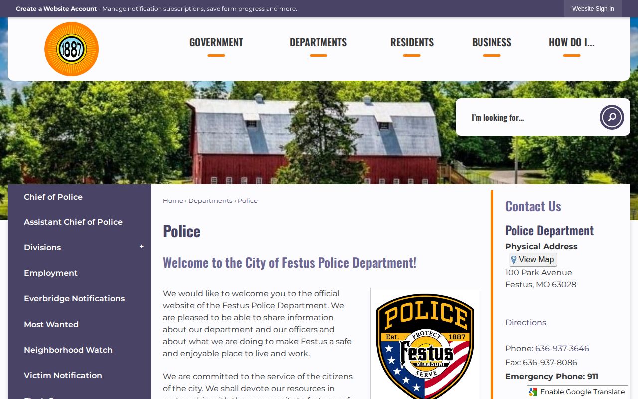 Festus Police Department official webpage for local police and arrest-record contacts