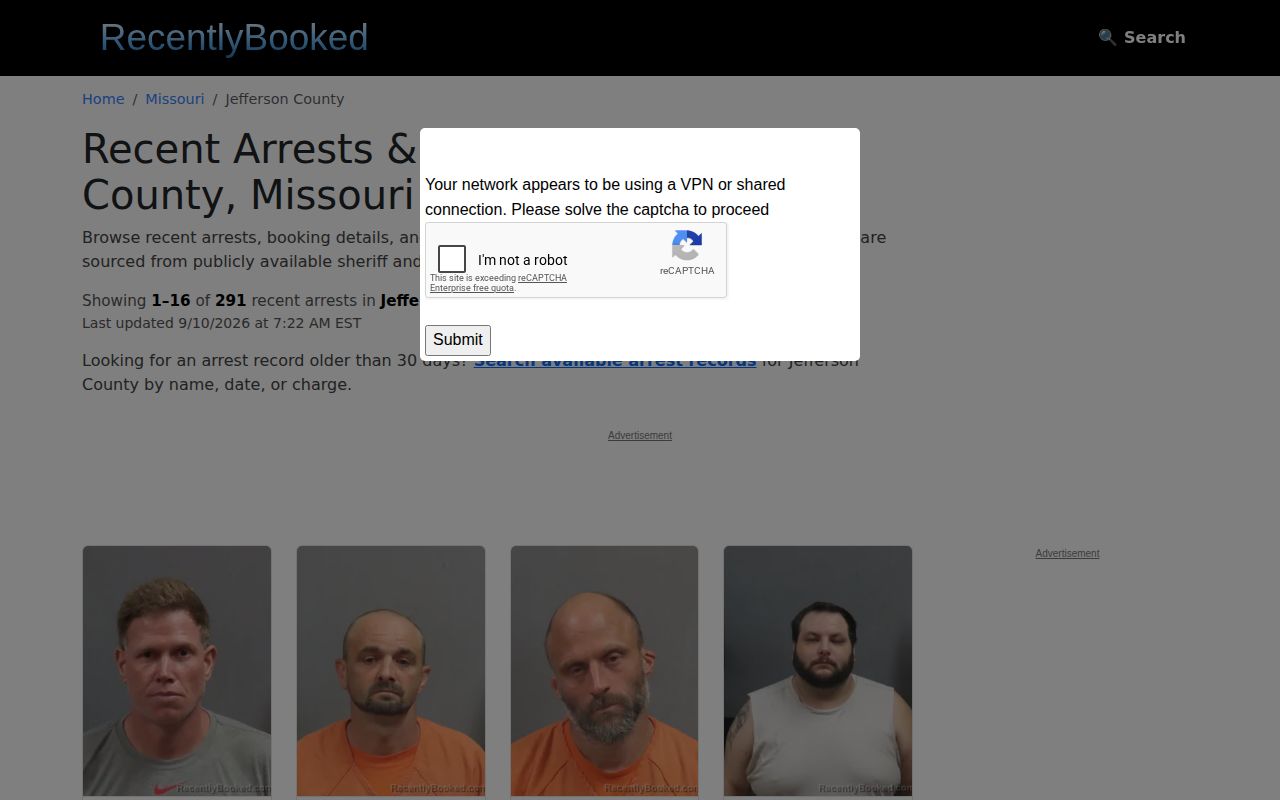 Unofficial Jefferson County recent booking aggregation page